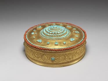 图片[2]-Tibetan gold Mandala with Tibetuoise and coral inlay in a leather case, made in Tibet, Shunzhi reign (1644-1661), Qing dynasty-China Archive